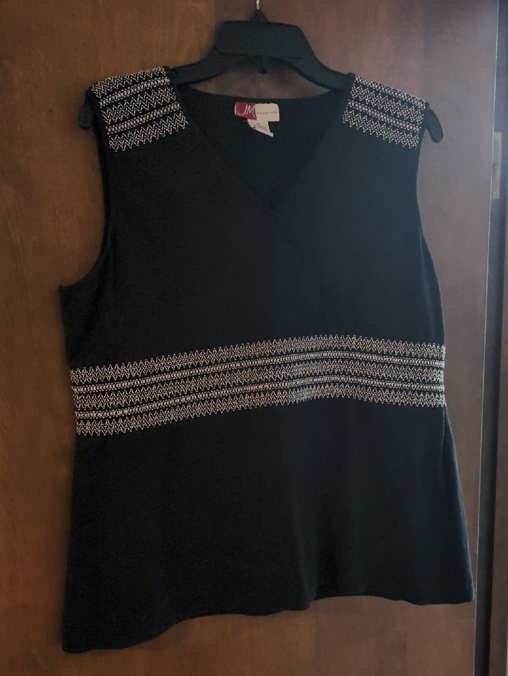 JM Collection Black Top with White Label Detail